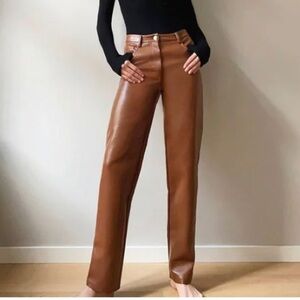 Wilfred NWOT Sz 0 Vegan Leather Pants Brown Straight Leg Luxury